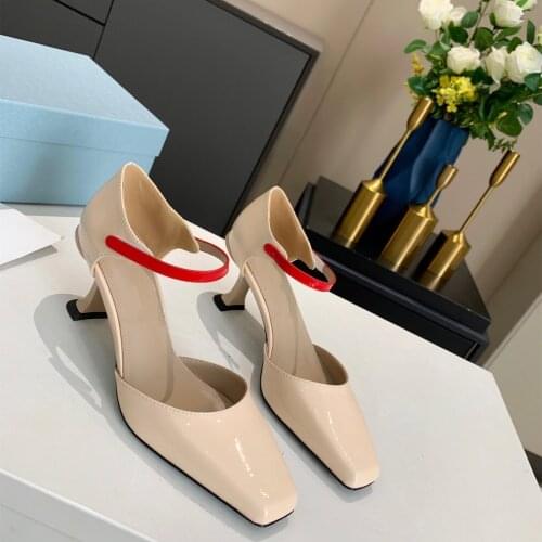 Patent Leather Sandals Women Mixed Colors Shoes High Heels Ladies Mules Slip on Luxury Brand Fashion 2021NEW Designer Woman Shoe