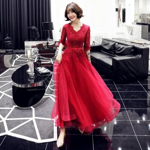 Burgundy New Bride Wedding Dress Noble Lace Evening Dress Sexy V-neck Banquet Dress Elegant A-line Hostess Dress Oversize 3XL