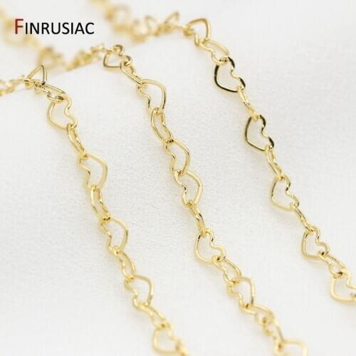 2 Sizes Heart shape Chains For Jewelry Making,14K Real Gold Plated Brass Chain DIY Necklace Bracelet Earrings Accessories