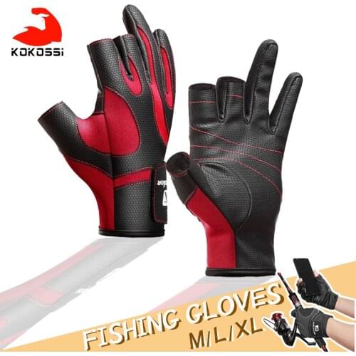KoKossi Three Finger Cut Design Fishing Gloves Durable Wearable Polar Fleece Lining Gloves Men Women Palm Non-slip Gloves