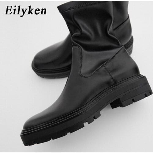 Eilyken New Design Ankle Boots Sexy Round Toe Zipper Thick Bottom Winter Fur Black Outdoor Fashion Ladies Modern Boots