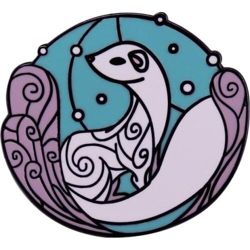 Fantasy White Pet Ferret Ermine Snow Mink Brooch Winter Animals Nature Wildlife Metal Enamel Lapel Badge Brooch Pin Accessories