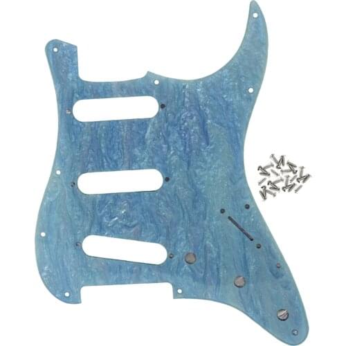 FLEOR Abalone SSS Guitar Pickguard Scratch Plate 1Ply with Screws for 11 Hole Strat Guitar Parts,Blue Shellfish Color