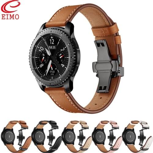 Italy Leather band For samsung galaxy watch 46mm strap Gear s3 watchband 22mm bracelet Huawei watch gt strap butterfly buckle 46