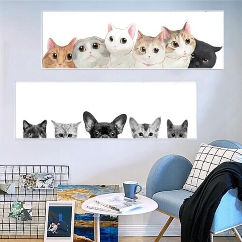 Canvas Art Paintings Animal Lovely Cat Dog Art Picture Posters Prints Long Banner Wall Art Kawaii Kitten Decoration Artwork