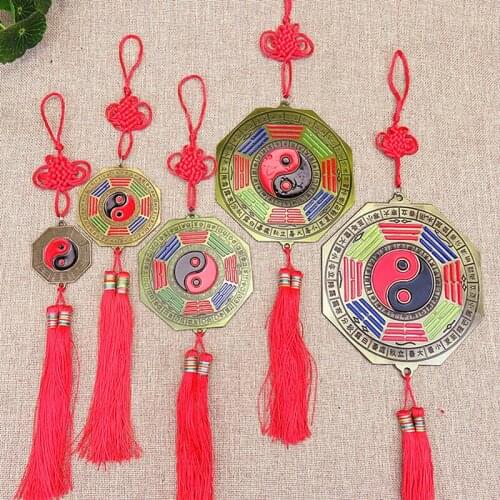 Chinese Feng Shui Mirror Yin Yang Bagua Mirror With Chinese Knot Hanging Decor