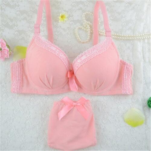 Womens Solid 3/4 Cup Lace Bow Push Up Bra Set Bras+Brief Knickers 32-36B Hot 2017