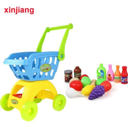 Kitchen Toys Shopping Cart Pretend Play Plastic Food Toy Cutting Fruit Vegetable Food Pretend Play Toys For Children