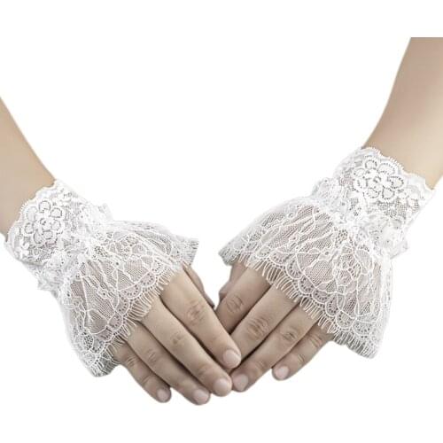 L5YA Womens Wrist Cuffs Lace Horn Cuffs Detachable Shirt Hollow Hook False Sleeve