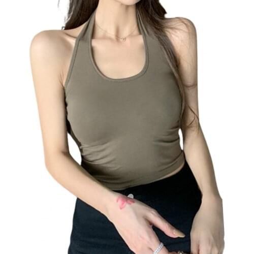 80%HOT Halter Stretch Sleeveless U-neck Navel Exposed Sport Vest Workout TankS1 Top Streetwear