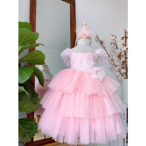 Sweet Tiered Baby Girls Dresses Puffy Tulle Children Pageant Ball Gown Kids Birthday Communion Dresses