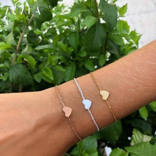 Heart bracelet stainless steel gold dainty bracelet , bridesmaid gift minimalist jewelry thin bracelet sister gift FCB012