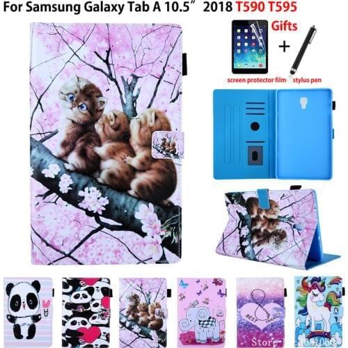 Cartoon Case For Samsung Galaxy Tab A A2 2018 10.5" T590 T595 T597 SM-T595 Cover Funda Tablet Flip Stand Skin Shell +Film+Pen