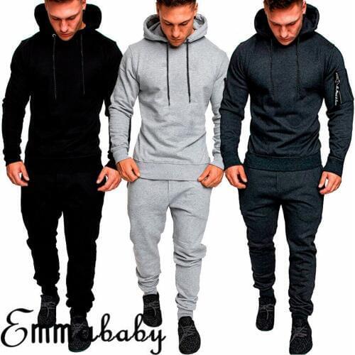 2019 Mens Tracksuit Top Bottom Sport Jogging Sweat Suit Trousers Pant Hoodie Coat 2Pcs Wear Casual Set