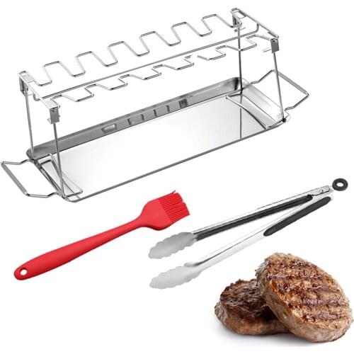 Grill Rack Set Portable Grilling Tray Set Barbecue Supplies Set Chicken Wing Leg Rack Grill Smoker Oven Vertical Roaster Set