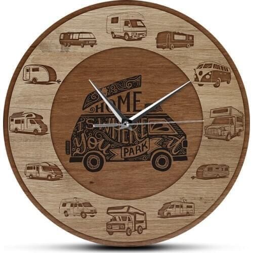 Home Is Where You Park RV Recreational Vehicles Wood Texture Acrylic Print Wall Clock Camper Vans Motorhome Travelling Wall Art
