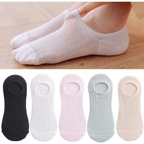 5 pairs of women boat socks summer thin mesh solid color invisible socks silicone non-slip breathable Japanese style