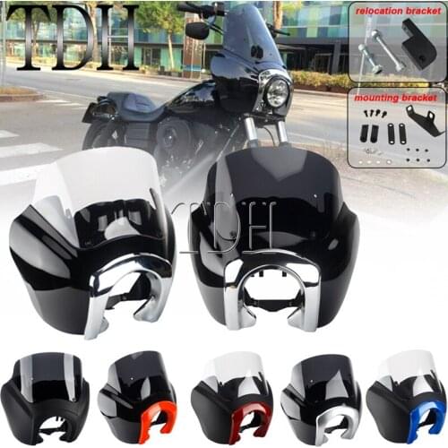 5.75" Headlight Fairing Retro Club Style Front Fairing Cowl w/ 9" Windshield Trim Bezel Mount Bracket for Harley Dyna Softail