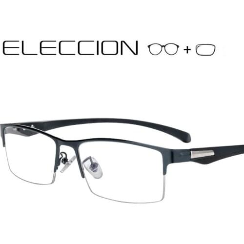 ELECCION Optical Glasses Men Square Half Rim Frames wiht Prescription Myopia Eyeglasses Transparent Lenses Ant Blue Light