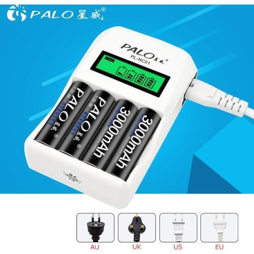 PALO LCD Display 4 Slots Smart rechargeable battery charger For AA AAA Ni-Cd Ni-Mh Rechargeable Batteries