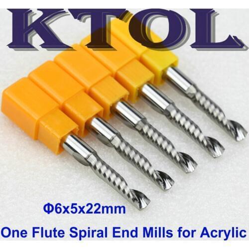 Smooth Finish 6*5*22mm One Flute End Mills Cutter on Acrylic Engraving Grooving, CNC End Mill Carbide Router Bits Cutting Tool