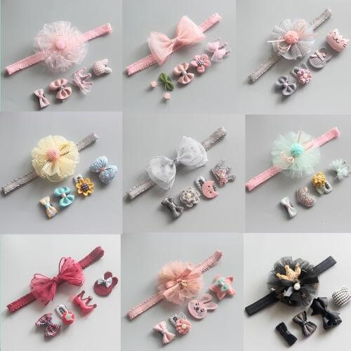 New Arrival 5pcs Baby Girls Cute Headwears Kids Bowknot Flower Hairpins Sets Headbands Headdress Newborn Hair Accessories Gift