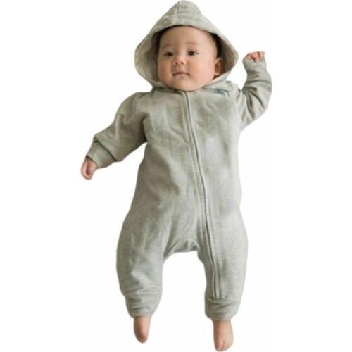 Simple Zipper Hooded Long Sleeve Gray Jumpsuit