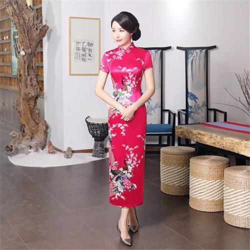 Qipao new Chinese Tang suit long cheongsam slim dress satin printing banquet womens performance clothing fashion plus size 6XL