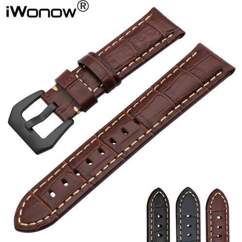 22mm Italian Genuine Calf Leather Watchband for Moto 360 2 46mm Men Pebble Time Huawei Watch 2 (Classic) Wrist Band Croco Strap