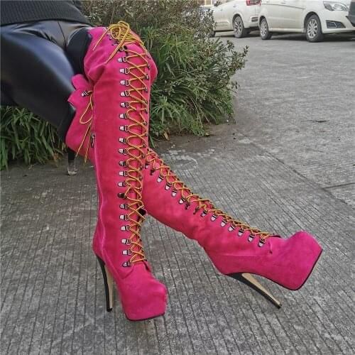 Arden Furtado Fashion Womens Shoes Winter round Toe Stilettos Heels Zipper Elegant purple platform Thigh High Boots large size