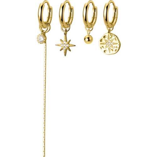 925 Sterling Silver Circle Round Star Drop Earrings for Women Asymmetry Zircon Tassel Chain Simple Earrings Hoop Fine Jewelry