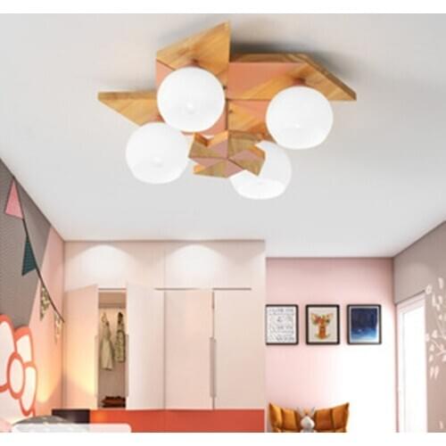 Macaron student kids room solid wood windmill LED ceiling lamp Creative Nordic minimalist childrens room bedroom lamp