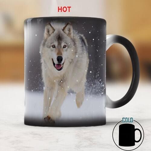 Wolf Animal Heat Sensitive Coffee Mug Cup 350ml Ceramic Color Changing Tea Mugs and Cups Suprise Gift