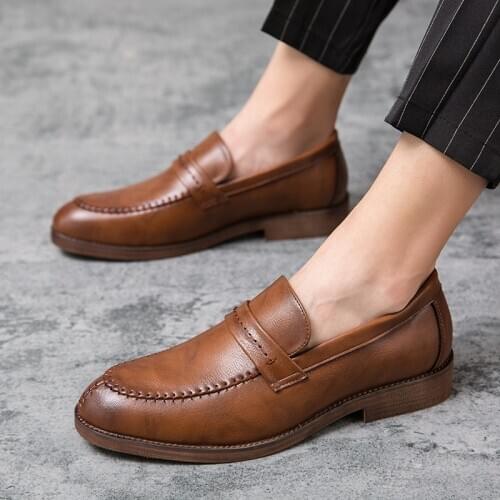 Fashion Leather Gentleman Shoes Men Slip on Business Driving Shoes Handmade Loafers Chaussure Party Flats Dress Shoes Men