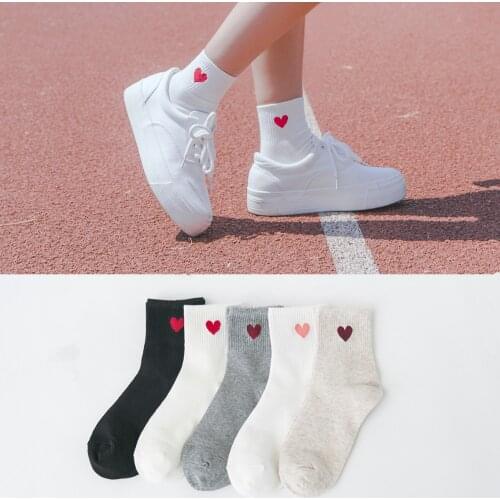 Spring Summer Red Heart Cute College Wind Simple Basic Fresh Hot Selling Cotton Socks for Women