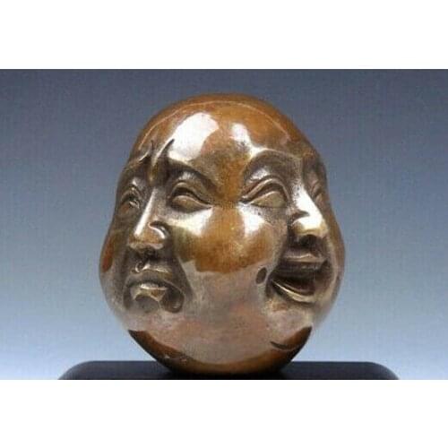 Vintage Fine Brass Detail Crafted 4 Faced Buddha Head statue