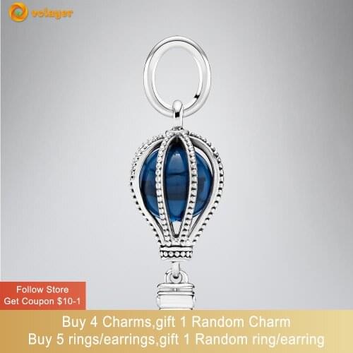 Volayer 925 Sterling Silver Beads Blue Hot Air Balloon Pendant Charms fit Original Pandora Bracelets Women DIY Jewelry