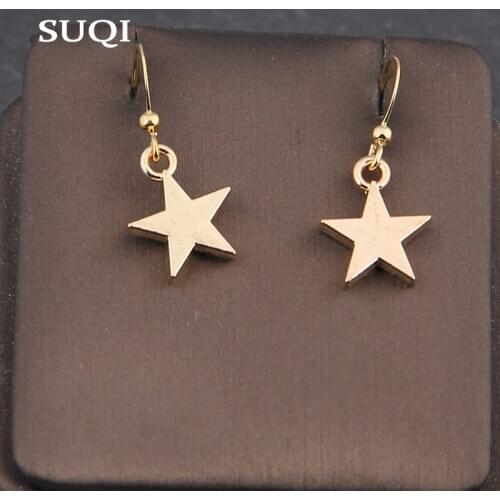 SUQI Women Golden Stainless Steel Earrings Ladies Girls Korean Trendy Stars Heart Leaf snowflake Earrings Pendant Gift Wholesale