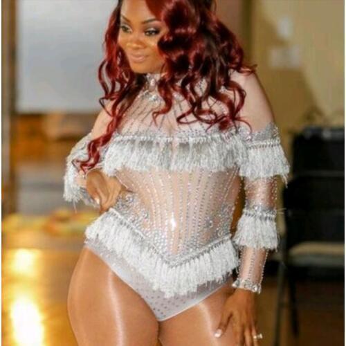 Female crystals bodysuit rhinestones costumes sexy jumpsuit wedding prom party costume Nightclub Bar singer performance show