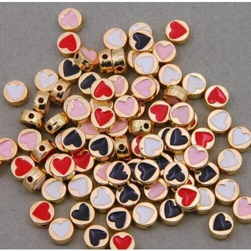10pcs mixed round heart-shaped star colored enamel alloy metal beads, used for jewelry making handmade DIY bracelet necklace