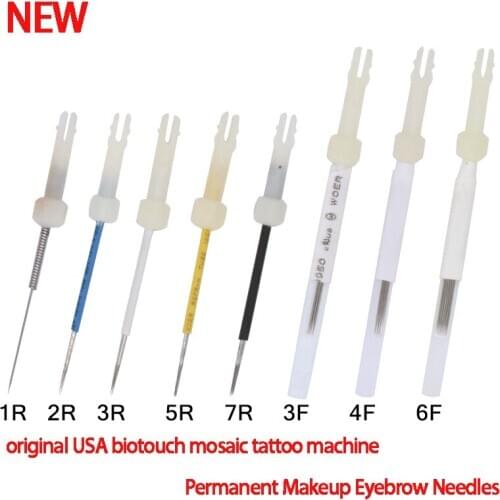 100pcs 1R Permanent Makeup Tattoo Needle Eyebrow for Original USA Biotouch Mosaic Tattoo Machine 1Prong Needle