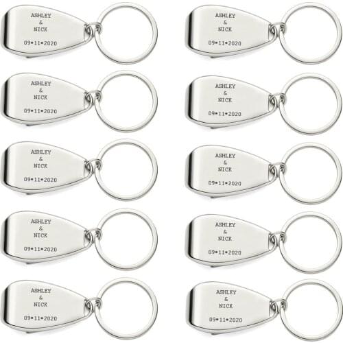 100Pcs Personalised Metal Keyring Keychain Wine Beer Bottle Opener Personalized Wedding Favor Engraved Key Ring Gifts For Guests