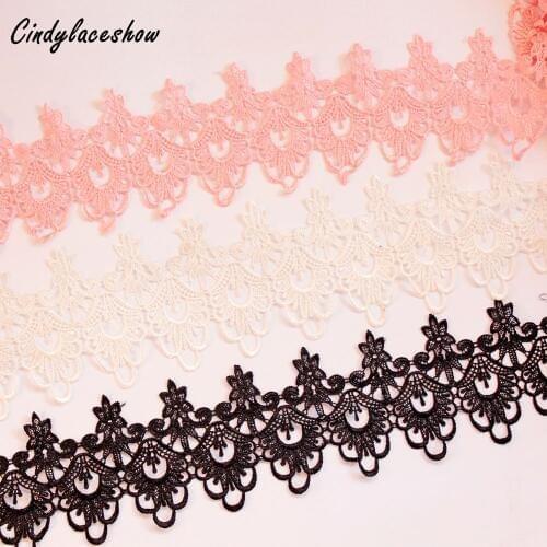 11.5cm Width Pink White Black Embroidery Lace Trim Ribbon Water Soluble Sew on Flowers Lace Appliques Clothes Edge Dress Motifs