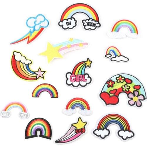 14 kinds Rainbow clouds Series DIY embroidery patch stickers ironing cloth stickers childrens clothing Hat Jeans Sewing badge