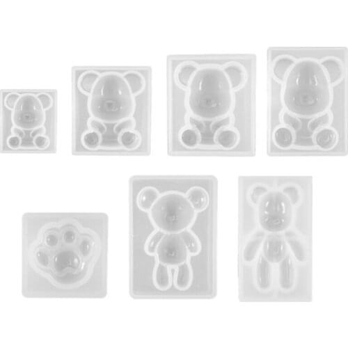 7 Pcs/Set Teddy Bear Keychain Crystal Epoxy Resin Mold Pendant Silicone Mould