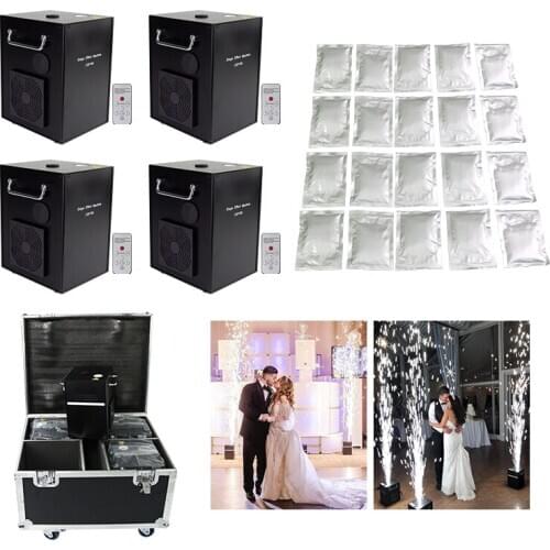 4pcs with Flightcase and 20 Bags Powder 750W Smokeless Cold Spark Firework Machine DMX And Remote Control For Wedding Stage