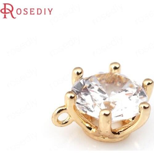 C176)4 pieces 7mm 24K Champagne Gold Color Brass with Round Zircon Charms Pendants High Quality Jewelry Accessories