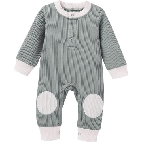 Baby Newborn Girls Boys Ribbed Patchwork Romper Long Sleeve O Neck Cotton Infant Toddler Autumn Rompers Jumpsuits 0-18M
