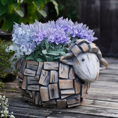 European Cute Sheep Cement Imitation Stone Flower Pot Succulent Plant Ornaments Courtyard Garden Furnishing Decoration Crafts