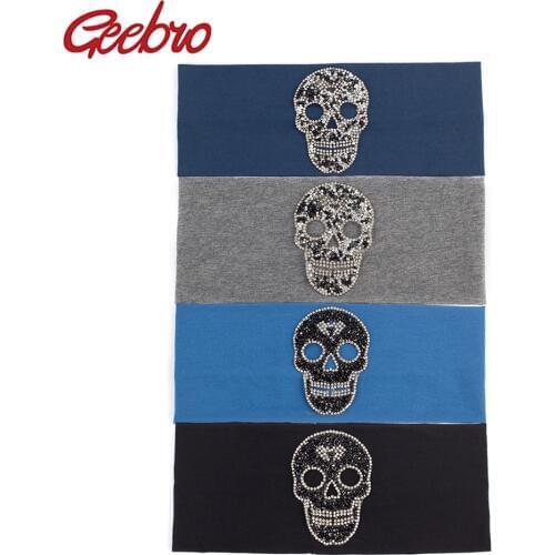 Geebro Womens Rhinestones Headband Fashion Soft Skullies Flat Plain Color Head band For Girls Stretch Turban Hair Accessories